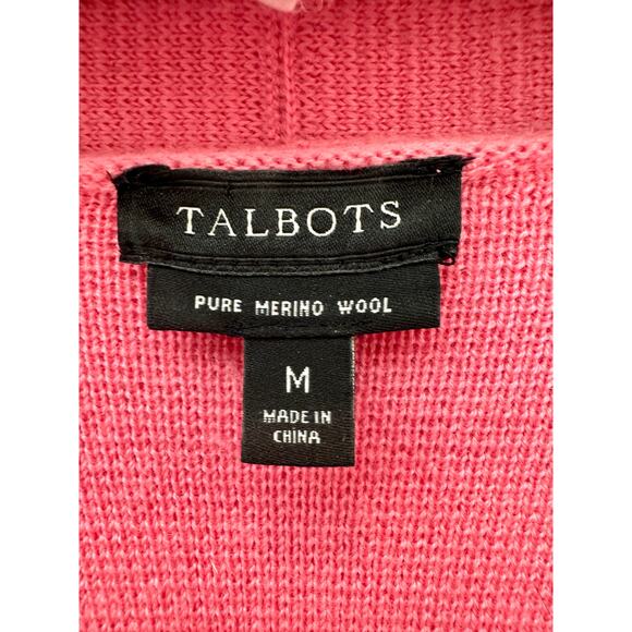 TALBOTS | Merino Wool Open Front Cardigan Pink Pocket Sweater Jacket | Medium - Picture 6 of 7